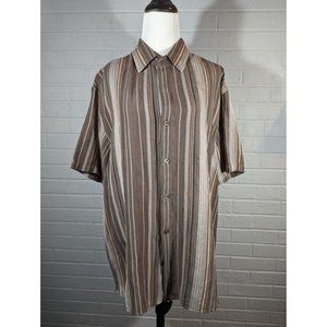 Axis LA Men's Linen/Rayon Brown Striped Casual Button Down Shirt Size XL